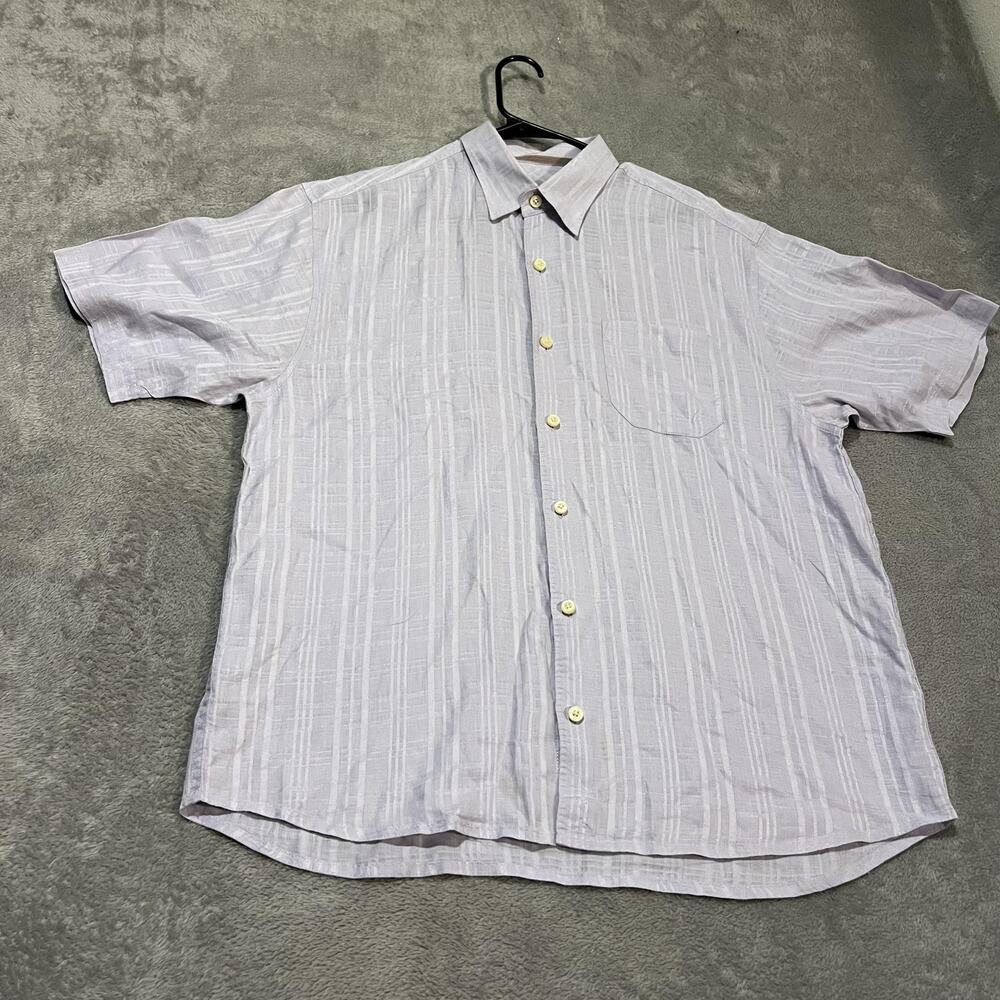 Tommy Bahama Shirt Mens Large Lavender Short Sleeve Button Up 100% Linen Casual